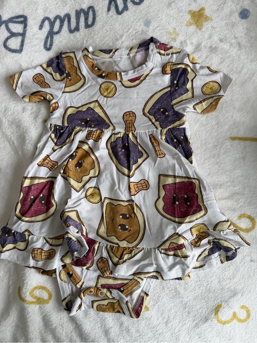 NWOT Posh peanut toast & Jam bodysuit dress 12-18M